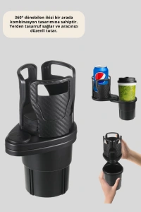 Araba Çift Bardak Tutucu 360° Dönebilen İkisi Bir Arada Ayarlanabilir