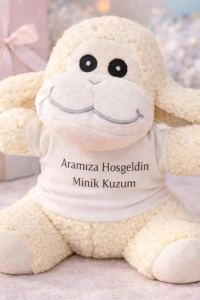 Aramıza Hoşgeldin Minik Kuzum Tişörtlü Sevimli Peluş Kuzu