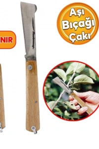 Aşı Bıçağı Profesyonel Çelik Tepeli Uçlu Bağ Ağaç Budama Aşı Çakısı 170 mm Ahşap Saplı Bıçak Çakı
