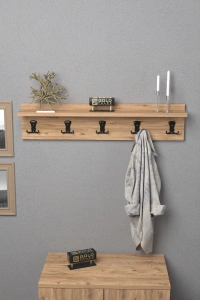 Askılık Duvar Elbise Askılığı Portmanto 80 Cm Ceviz Düz