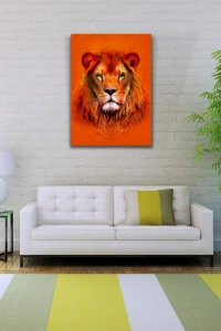 Aslan , Turuncu Tonlarda Dekoratif Kanvas Tablo 50 x 70