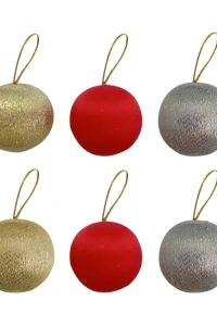 Asorti Simli Ağaç Süsleme Topları 6lı - 4cm -