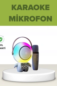 Astronot Tasarımlı Bluetooth Speaker ve Kablosuz Mikrofon Karaoke Seti