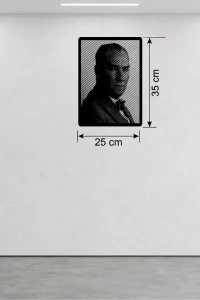 Atatürk Line Art Metal Görünümlü Ahşap Tablo - Modern Ofis ve Ev Dekoru