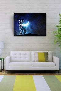 Ay Taşıyan Astronot Soyut Kanvas Tablo 50 x 70