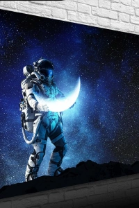 Ay Taşıyan Astronot Soyut Kanvas Tablo 50 x 70