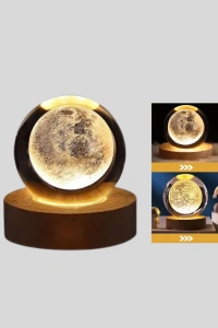 Ay Temalı Kristal Küre Gece Lambası LED Aydınlatmalı Premium Dekor