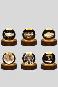 Ay Temalı Kristal Küre Gece Lambası LED Aydınlatmalı Premium Dekor