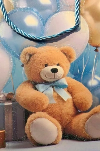 Ayıcık Desenli Mavi Küçük Boy Karton Hediye Çantası