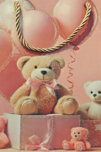 Ayıcık Desenli Pembe Küçük Boy Karton Hediye Çantası