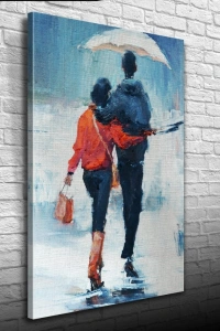 Aynı Şemsiye Altında Sevgililer Yağlıboya Kanvas Tablo 50 x 70