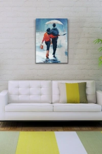Aynı Şemsiye Altında Sevgililer Yağlıboya Kanvas Tablo 50 x 70