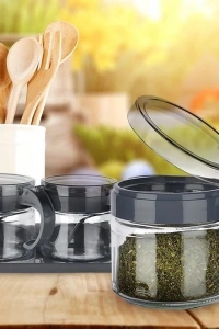 Baharat Seti 3 Adet Kaşıklı Standlı Cam Baharatlık