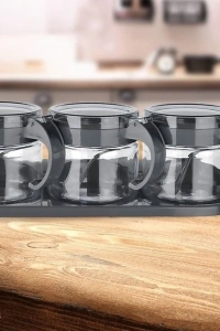 Baharat Seti 3 Adet Kaşıklı Standlı Cam Baharatlık