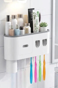Banyo Organizer Diş Fırçası Tutucu Çift Dispenserli Raflı Çekmeceli