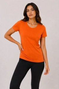 Basic Bisiklet Yaka Yazlık Slim Fit T-Shirt - Mor  - Turuncu