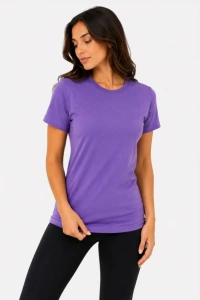 Basic Bisiklet Yaka Yazlık Slim Fit T-Shirt - Mor  - Turuncu