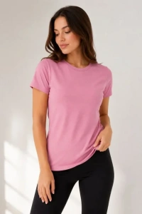 Basic Tişört Bisiklet Yaka Kısa Kol Günlük Yazlık Slim Fit T-Shirt - Pembe