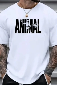 Baskılı Oversize Bisiklet Yaka T-shirt - Beyaz