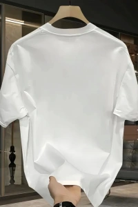 Baskılı Oversize Bisiklet Yaka T-shirt - Beyaz