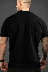 Baskılı Oversize Bisiklet Yaka T-shirt - Siyah