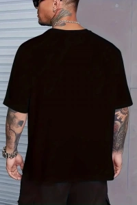 Baskılı Oversize Bisiklet Yaka T-shirt - Siyah