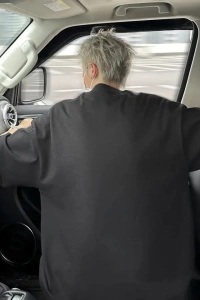 Baskılı Oversize Bisiklet Yaka T-shirt - Siyah