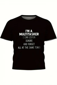 Baskılı Oversize Bisiklet Yaka T-shirt - Siyah