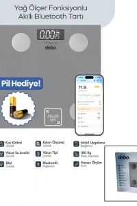 BASKÜL GRİ YAĞ ÖLÇER AKILLI BLUETOOTH CAM BASKÜL