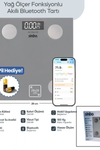 BASKÜL GRİ YAĞ ÖLÇER AKILLI BLUETOOTH CAM BASKÜL