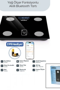 BASKÜL SİYAH YAĞ ÖLÇER AKILLI BLUETOOTH CAM BASKÜL