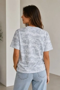 Batik Desenli Tişört Bisiklet Yaka Kısa Kol Regular Fit T-shirt - Gri