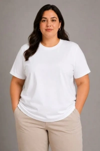 Battal Big Size Basic Tişört Bisiklet Yaka Rahat Kalıp T-Shirt - Beyaz