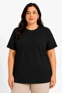 Battal Big Size Basic Tişört Bisiklet Yaka Rahat Kalıp T-Shirt - Siyah