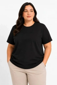 Battal Big Size Basic Tişört Bisiklet Yaka Rahat Kalıp T-Shirt - Siyah