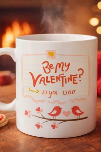Be My Valentine Porselen Kupa Model 7 - Sevgililer Günü Hediyesi-Aşk Temalı Sevimli Kupa