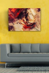 Bej ve Kırmızı Renklerde Soyut Kanvas Tablo 50 x 70