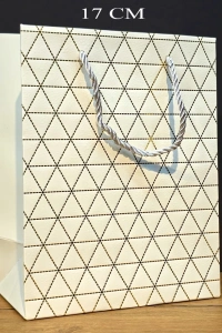 Beyaz Geometrik Desenli Orta Boy Karton Hediye Çantası