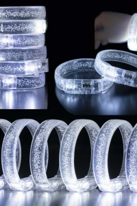 Beyaz-Gümüş Led Işıklı Baskı Yapılabilen Pilli Bileklik Bilezik