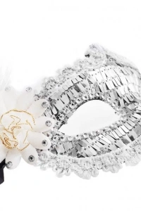 Beyaz Gümüş Tüylü Parti Maskesi