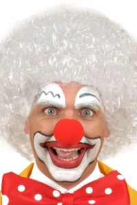 Beyaz Kıvırcık Afro Peruk ve Kırmızı Sünger Burun Seti