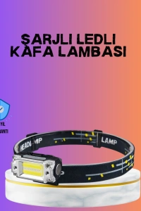 Beyaz Led Işık Sensörlü Kafa Lambası Lityum Batarya Led El Fenerli Şarjlı