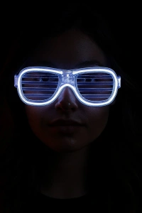 Beyaz Led Işıklı Parti Gözlüğü - Neon Glow Şerit Gözlük 3 Modlu