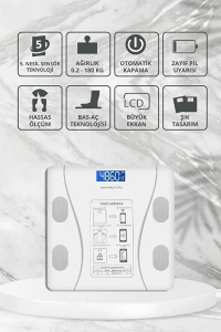 Beyaz Renk Bluetooth Özellikli Akıllı Tartı