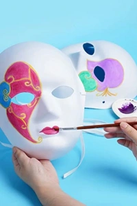 Beyaz Renk Boyanabilir Anonim Tam Yüz Cosplay Maske 24x18 cm