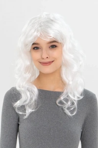 Beyaz Renk Kahküllü Dalgalı Uzun Parti Peruğu