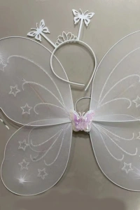 Beyaz Renk Kelebek Kanadı Tacı ve Sopası