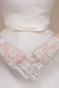 Beyaz Renk Kısa Dantelli Eldiven