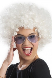 Beyaz Renk Kıvırcık Afro Bonus Peruk