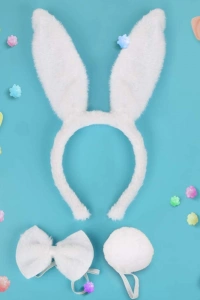 Beyaz Tavşan Kostüm Seti - Taç Papyon Kuyruk